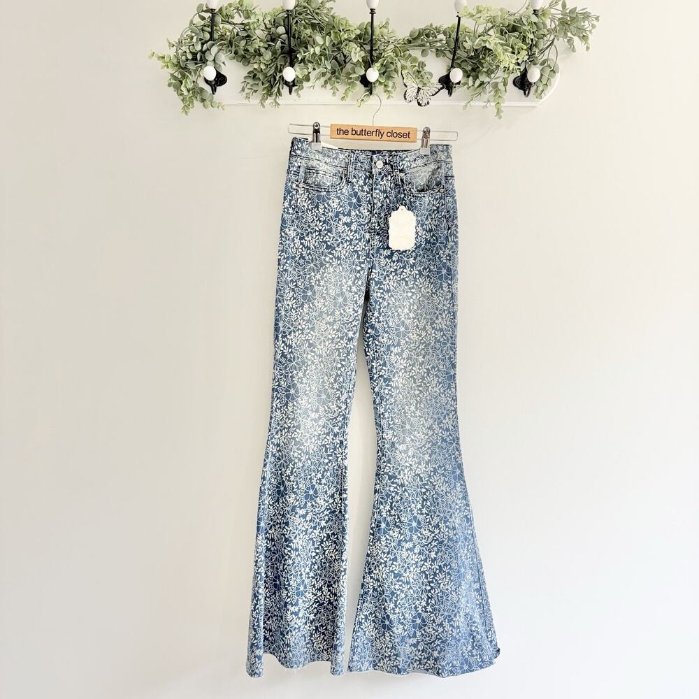 Altar’d State Blue Floral Flare Bell Bottom Jeans 24 8 -5687 NEW